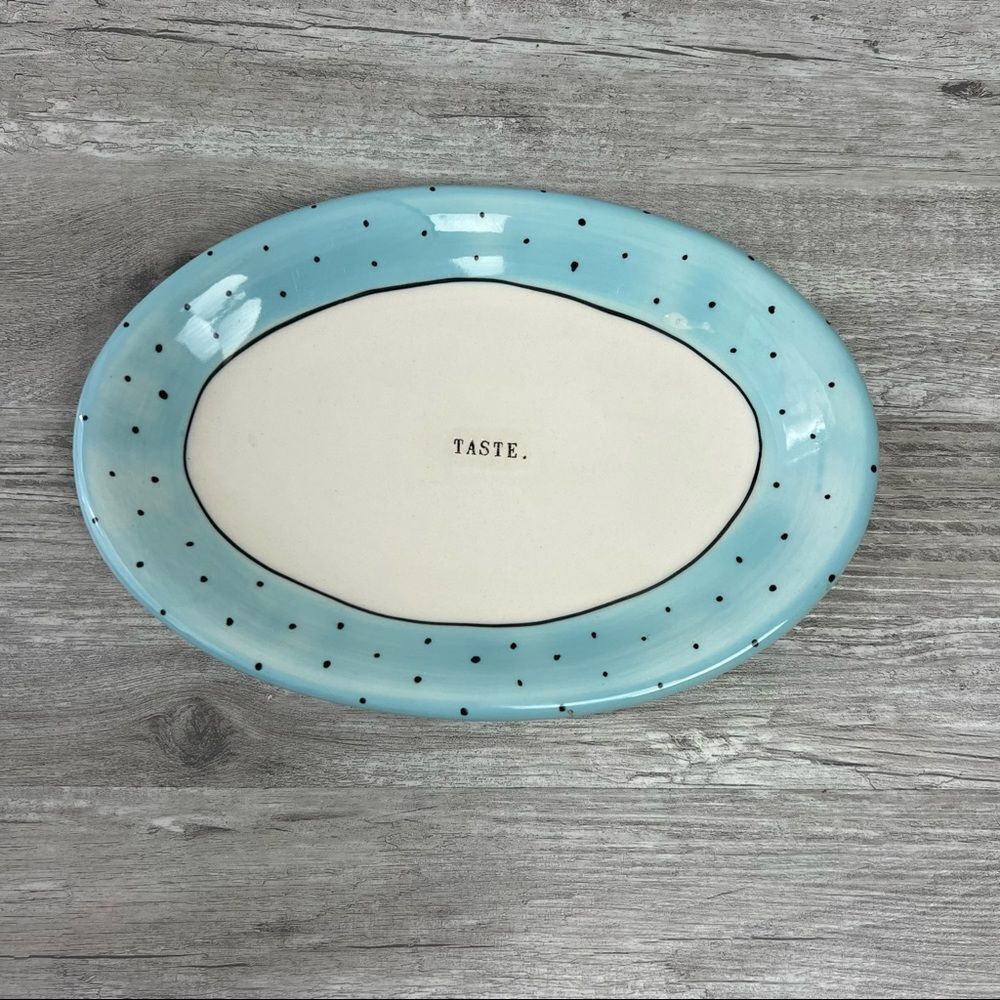 Rae Dunn Blue Pastel Polka Dot Taste Oval 8-1/8 Appetizer Plates